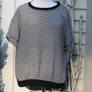 Halogen Black & White Georgette Print Banded Bottom Loose Open Back Top XL  B11